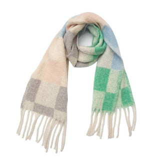 Adorro - Soft Chunky Checkerboard Fleece Scarf with Tassel (6 colors)