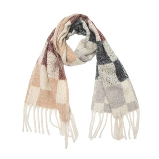 Adorro - Soft Chunky Checkerboard Fleece Scarf with Tassel (6 colors)