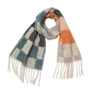 Adorro - Soft Chunky Checkerboard Fleece Scarf with Tassel (6 colors)