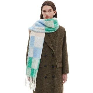 Adorro - Soft Chunky Checkerboard Fleece Scarf with Tassel (6 colors)