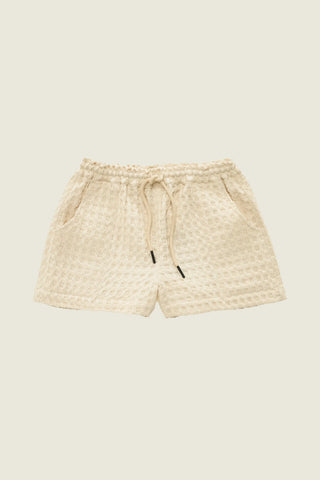 Ecru Drizzle Waffle Shorts