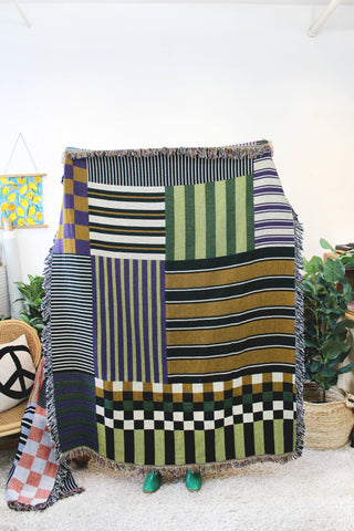 Checkerboard Stripe Patchwork Tapestry Blanket
