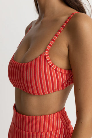 Bikini Crop Top, Red Terry Sands Stripe