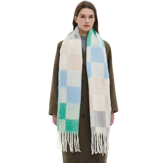 Adorro - Soft Chunky Checkerboard Fleece Scarf with Tassel (6 colors)