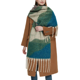 Adorro Soft Chunky Abstract Fleece Scarf with Tassel