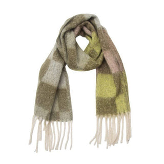 Adorro - Soft Chunky Checkerboard Fleece Scarf with Tassel (6 colors)