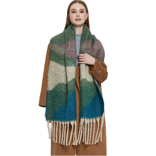 Adorro Soft Chunky Abstract Fleece Scarf with Tassel