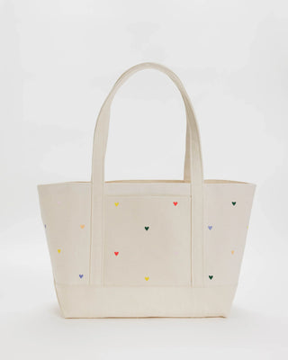 Heavyweight Canvas Tote, Embroidered Hearts