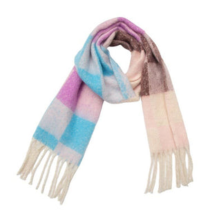 Adorro - Soft Chunky Checkerboard Fleece Scarf with Tassel (6 colors)