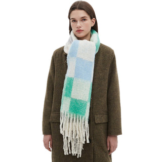 Adorro - Soft Chunky Checkerboard Fleece Scarf with Tassel (6 colors)