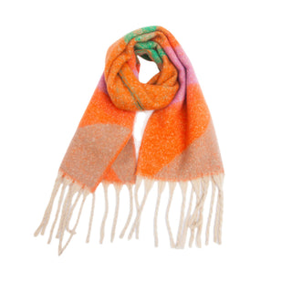 Adorro Soft Chunky Abstract Fleece Scarf with Tassel