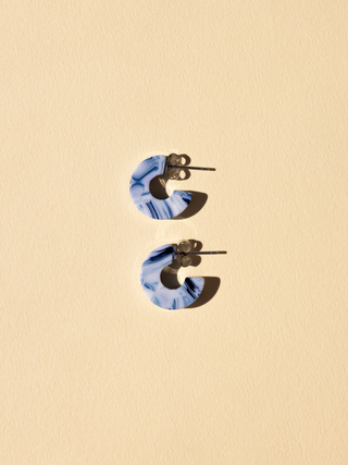 NAT + NOOR - Mali | Ocean | Blue + White Hoop Earrings | Small Size