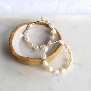 Ouroboros Pearl 2mm Gold Bead Hoops