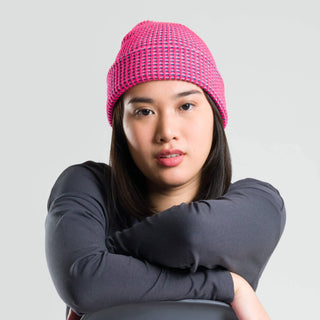 Simple Grid Knit Beanie: Pink
